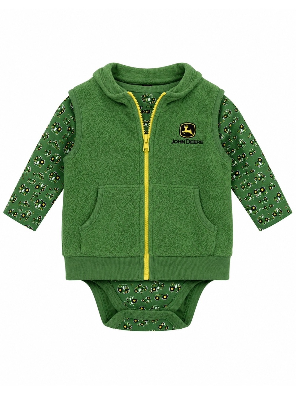 Size 6M John Deere Fleece Vest & Tractor Print Bodysuit Set